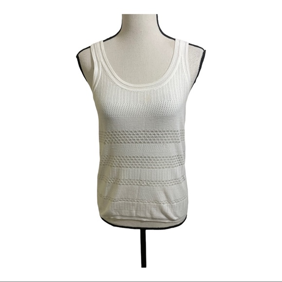 Maje womens knit tank top white round collar. Size 1 is Small. Summer top - Picture 3 of 11